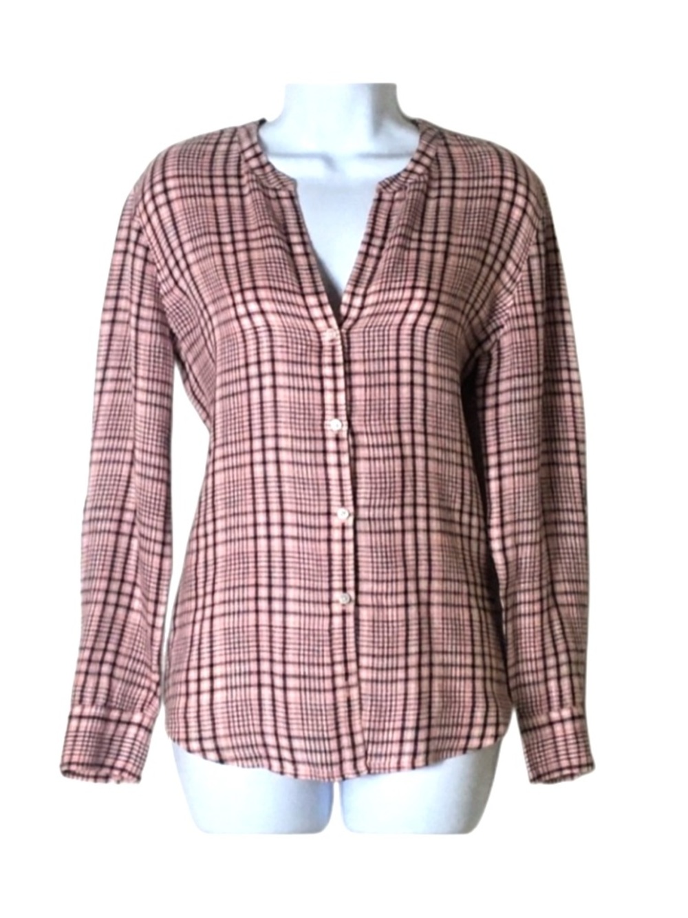 Joie Pink Plaid Linen Button-Down Blouse